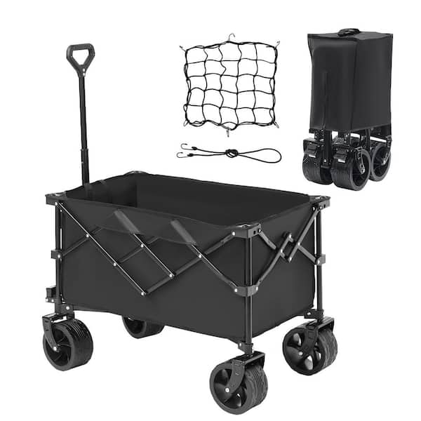 SKYSHALO 9 cu.ft. Steel Garden Cart Collapsible Folding Wagon, 220 L Beach Wagon Cart with All-Terrain Wheels, Heavy-Duty Folding