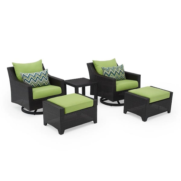 RST BRANDS Deco 5-Piece Wicker Motion Patio Conversation Set with Sunbrella Ginkgo Green Cushions