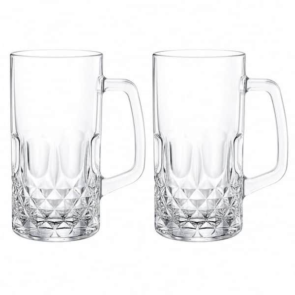20 oz. Clear Glass German Style Handled Beer Stein Mugs for Bar Home Party BBQ Oktoberfest Drinking (Set of 2)