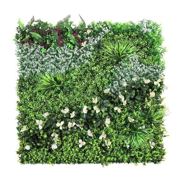 LIVING LUXURY 40 in. x 40 in. Large Artificial Bougainvillea Boxwood Grass Leaf Greenery Wall Panel Hedge Mat Backdrop Privacy Screen