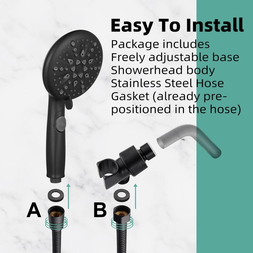 Matte Black 9-Spray Handheld Wall Mounted Shower Head