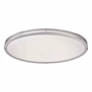 32 in. Oval 1-Light Brushed Nickel Dimmable LED Flush Mount