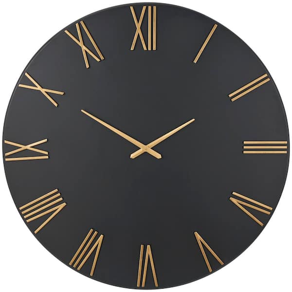 Litton Lane 48 in. x 48 in. Black Metal Wall Clock with Gold Hands and Numbers