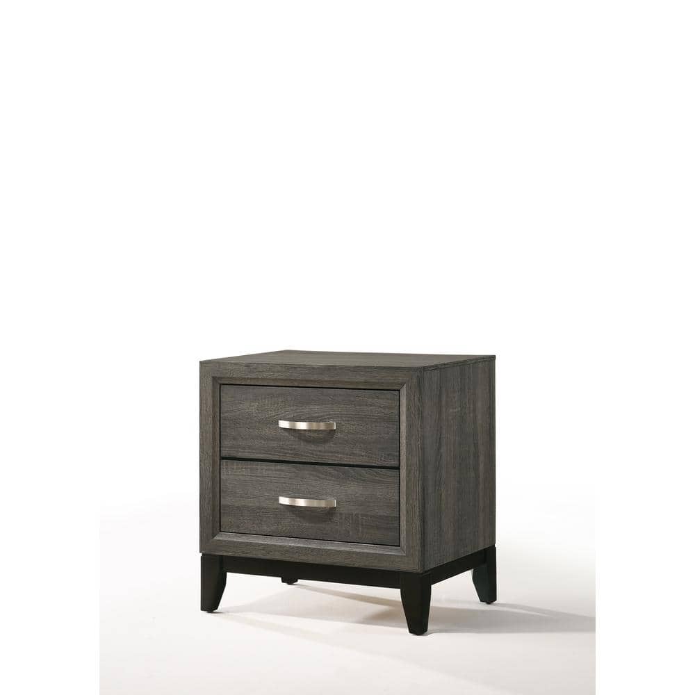 Valdemar 2-Drawer Weathered Gray Nightstand with Brushed Nickel Accents