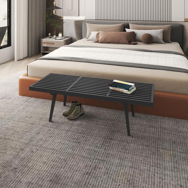 Leisuremod Inwood Platform Black Bench Backless with Solid Wood 60 in.