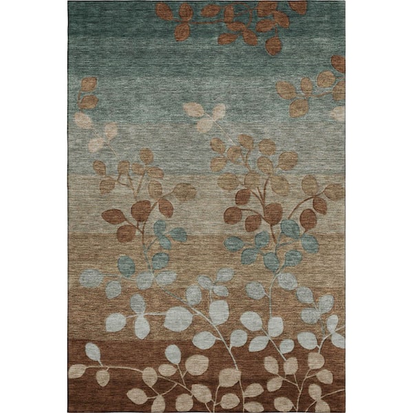 Mayfield Premium Machine Washable Abstract AMF1900 Mocha 9 ft. x 12 ft. Area Rug