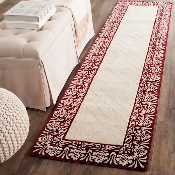 Total Performance 2 ft. x 9 ft. Ivory/Maroon Diamond Border Runner Rug