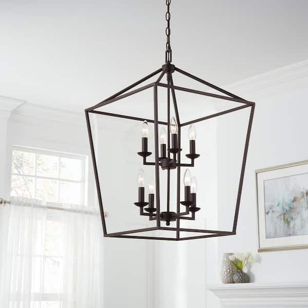 Home Decorators Collection Weyburn 8-Light Bronze Farmhouse Chandelier Light Fixture with Caged Metal Shade