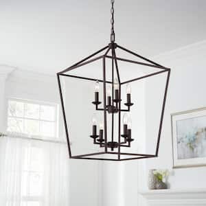 Weyburn 8-Light Bronze Farmhouse Chandelier Light Fixture with Caged Metal Shade