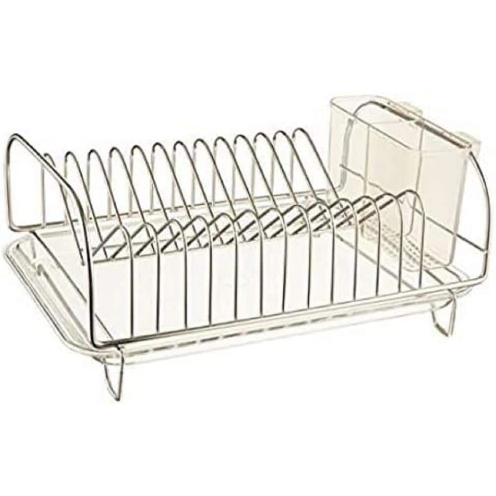 Stainless Steel Countertop Dish Rack with Clear Plastic Tray and Cutlery Ho