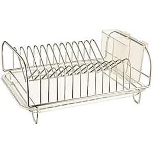 Stainless Steel Countertop Dish Rack with Clear Plastic Tray and Cutlery Holder