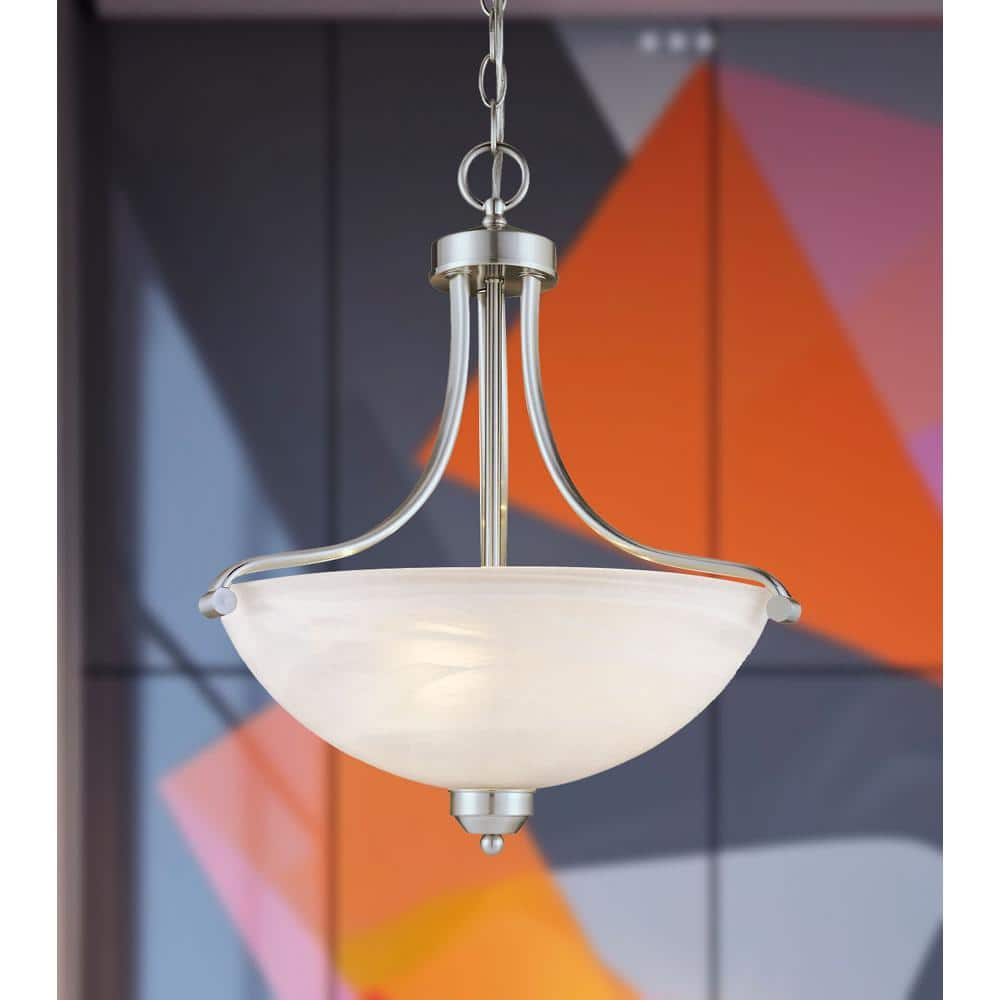 Brushed Nickel 3-Light Pendant with Etched Marble Glass Shade
