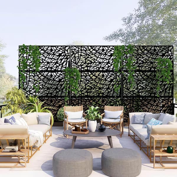 Dovelina Laser Cut 76 in. x 47.2 in. Black Metal Outdoor