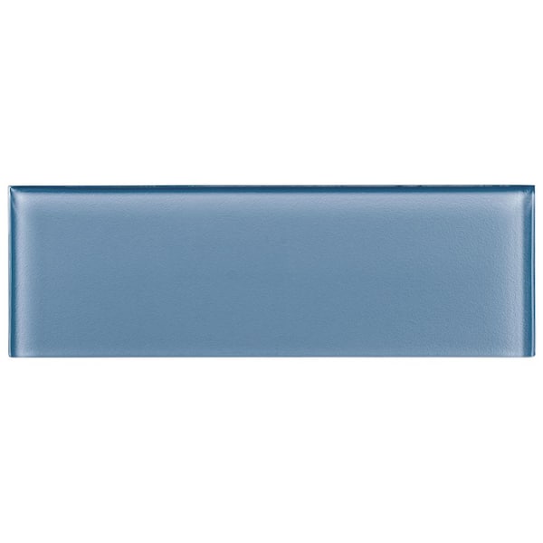 Enchant Elle Lore Blue Glossy 4 in. x 12 in. Smooth Glass Subway Wall Tile Sample
