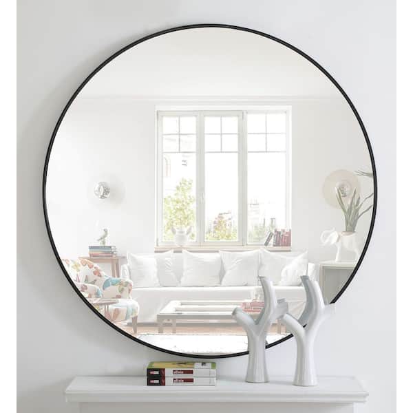 Large Round Black Modern Mirror 48 In, Large Circular Decorative Mirrors
