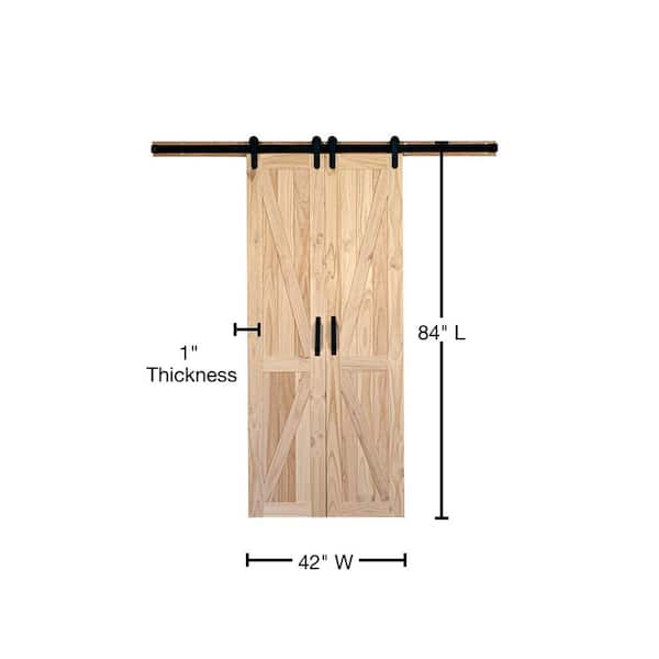 42 in. x 84 in. Board and Batten Stain Ready Solid Wood Split Barn Door with Hardware Kit 42 in. x 84 in. Board and Batten Stain Ready Solid Wood Split Barn Door with Hardware Kit