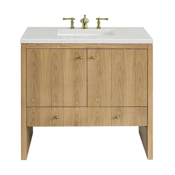 James Martin Vanities Hudson 36.0 in. W x 23.5 in. D x 34.2 in. H Single Bathroom Vanity Light Natural Oak and Lime Delight Quartz Top