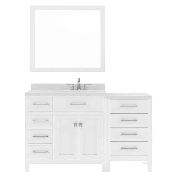 Virtu USA Caroline Parkway 57 in. W x 22 in. D x 35 in. H Single Sink Bath Vanity in White with Quartz Top and Mirror