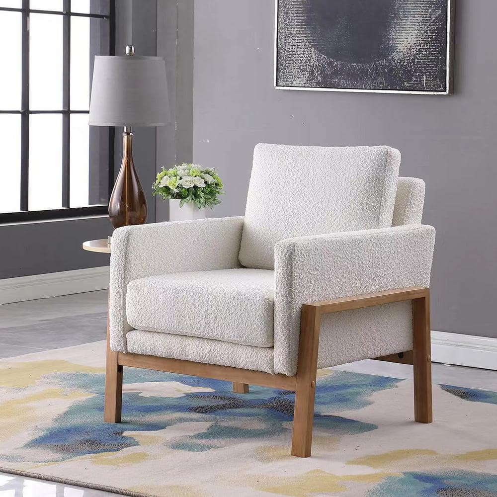 Homepop Cream Boucle Traditional Wood Frame Accent Chair