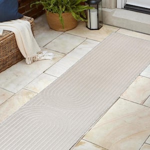 Sofia High-Low MidCentury Modern Arch Stripe 2-Tone Ivory/Cream 2 ft. x 8 ft. Indoor/Outdoor Runner Rug