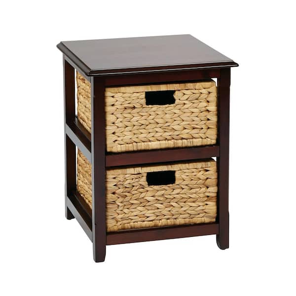 OSP Home Furnishings Seabrook Espresso 2-Tier Storage Unit with Natural Baskets