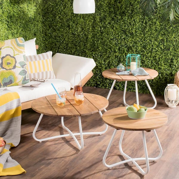 Henderson Natural/White 3-Piece Wood Outdoor Coffee Table