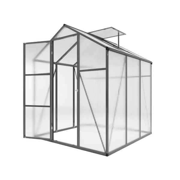 6 ft. W x 6 ft. D Polycarbonate Outdoor Walk-in Greenhouse in Black, with Anchor Aluminum Heavy Duty Frame