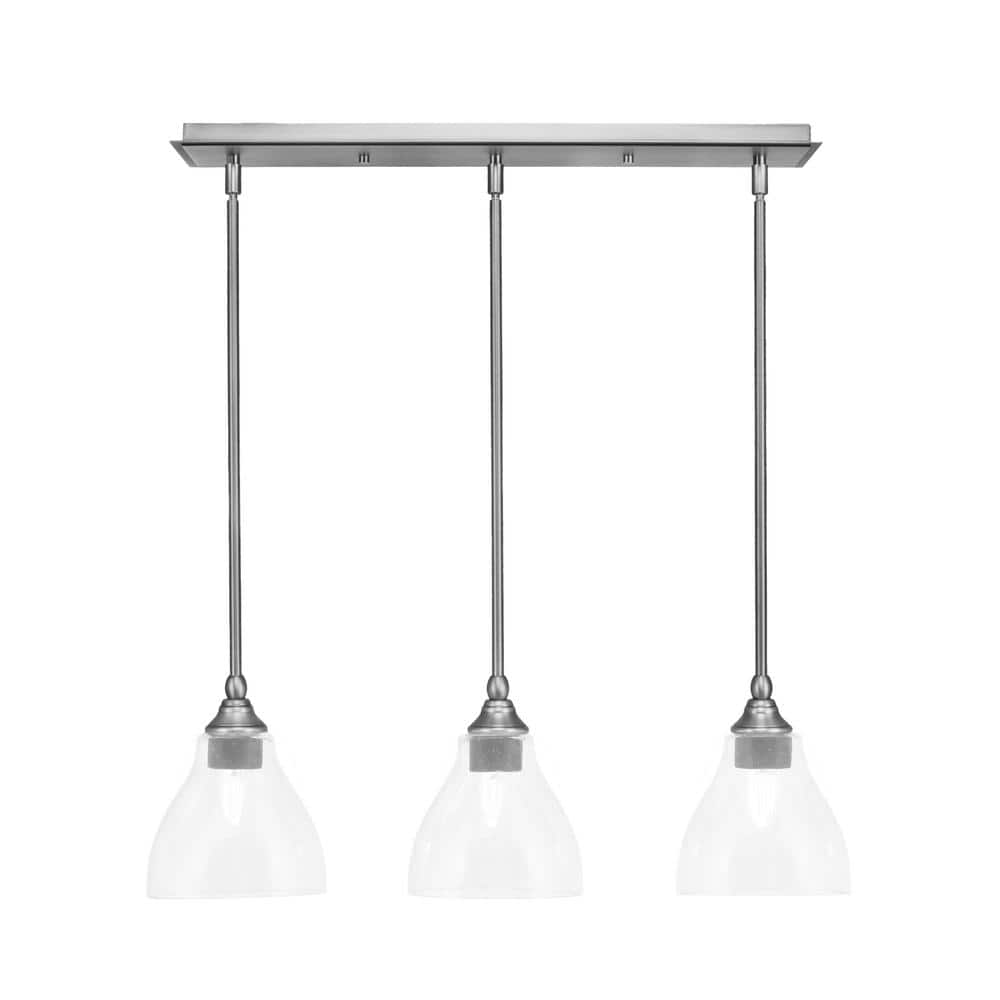 Livingston 100-Watt 3-Light Nickel Shaded Pendant Light with 6.25 in. Clear