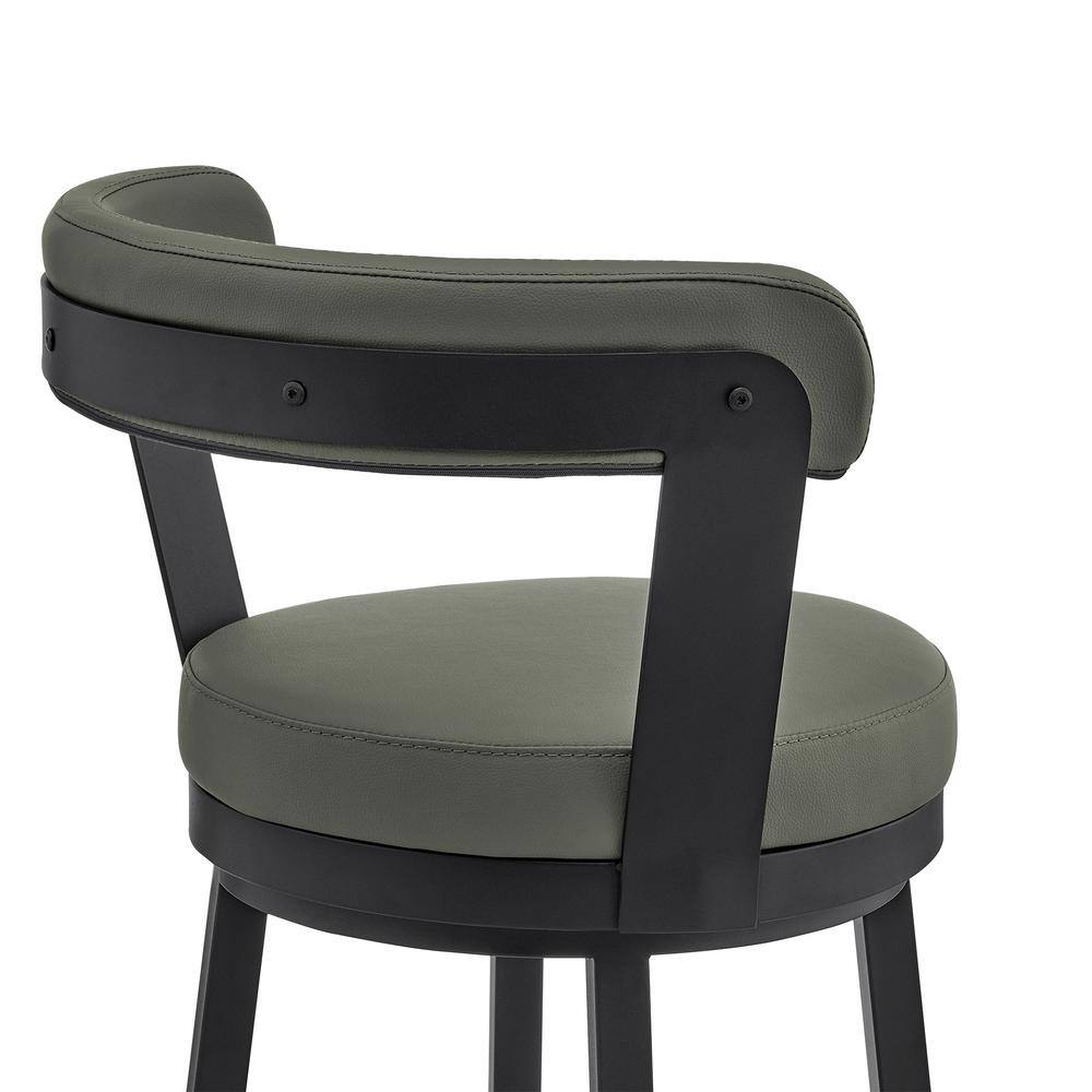 Bryant 30" Swivel Bar Stool in Gray Faux Leather and Black Metal