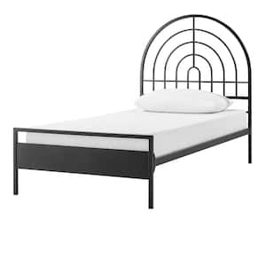 Black Metal Mid-Century Modern Twin Metal Bed Frame with Arch Headboard