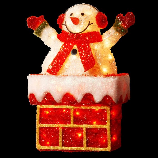 National Tree Company Pre-Lit 22 in. Tinsel Snowman on Chimney