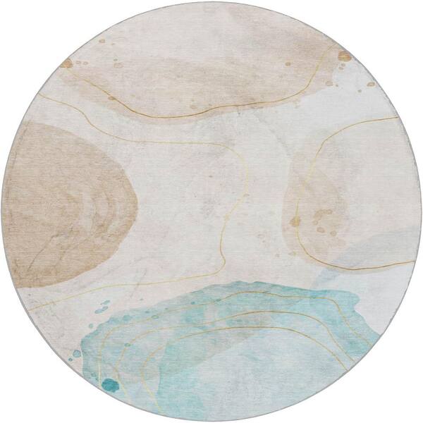 Dream Shag Premium Machine Washable Abstract ADS546 Beige 8 ft. x 8 ft. Round Rug