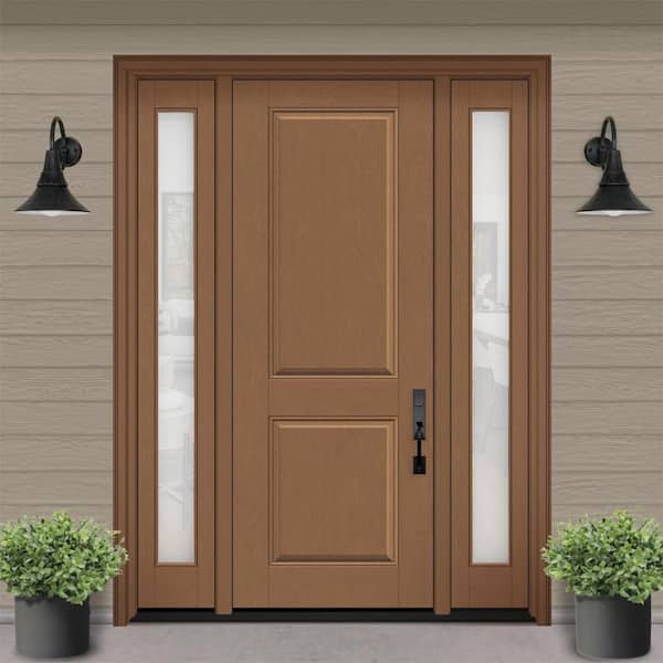 Regency 68 in. x 96 in. 2P Squaretop LHIS AutumnWh Stain Mahogany Fiberglass Prehung Front Door w/Obscure14in.SLs 6-9/16