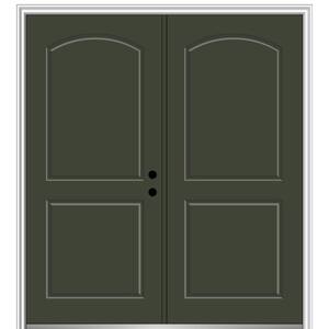 72 in. x 80 in. Classic Left-Hand Inswing 2-Panel Archtop Painted Fiberglass Smooth Prehung Front Door with Brickmould