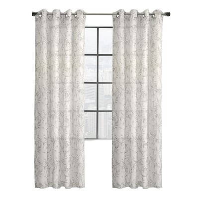 Embroidered Leaf Sheer Curtains 63 inch Floral Farmhouse Light Filtering  Window Panels Silver Metallic Botanical Pattern Gray Cream Sheer Drape for