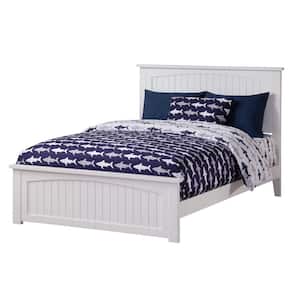 Nantucket White Full Solid Wood Frame Low Profile Platform Bed with Matching Footboard and USB Device Charger