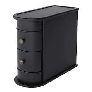 Kerlin 23.6 in. Black Rectangular Wood End Table 2-Drawer Narrow Side Table, No Assembly Required, Finished Back