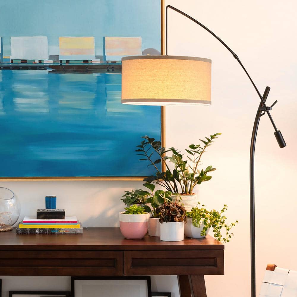 Brightech Grayson Modern Arc LED Floor Lamp - Adjustable Height, Black