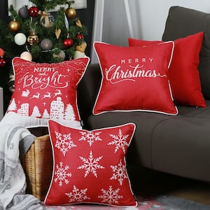 Christmas Decorative Throw Pillow Square 18 in. x 18 in. Red and White for Couch, Bedding (Set of 4)