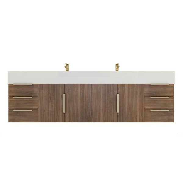 Bethany 71 in. W. x 20 in. D x 22 in. H Double Sink Floating Bath Double Vanity in Rosewood with White Acrylic Top