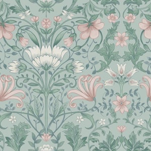 Vintage Floral Soft Teal Wallpaper