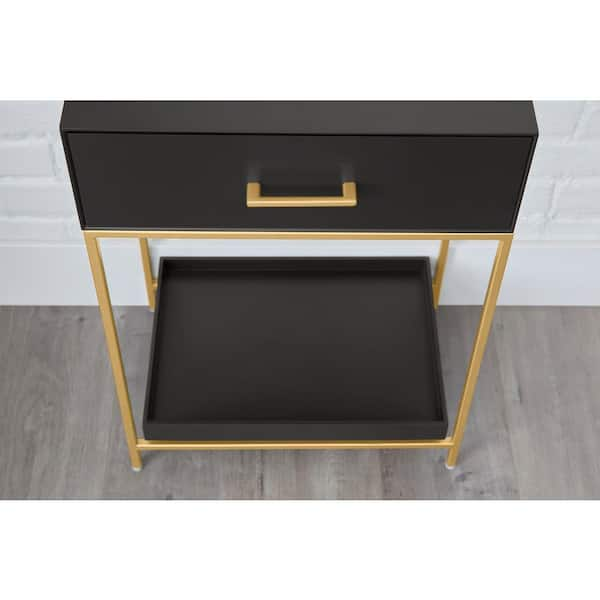 fendale 1 drawer black wood nightstand