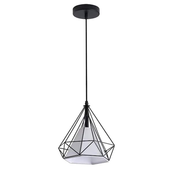 aiwen 9.8 in. 1-Light Modern Black Cage Pendant Light Farmhouse Industrial Hanging Ceiling Light