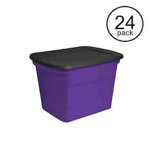 Large 18 Gallon Opaque Plastic Storage Tote Bin w/Lid, Purple 24 Ct.