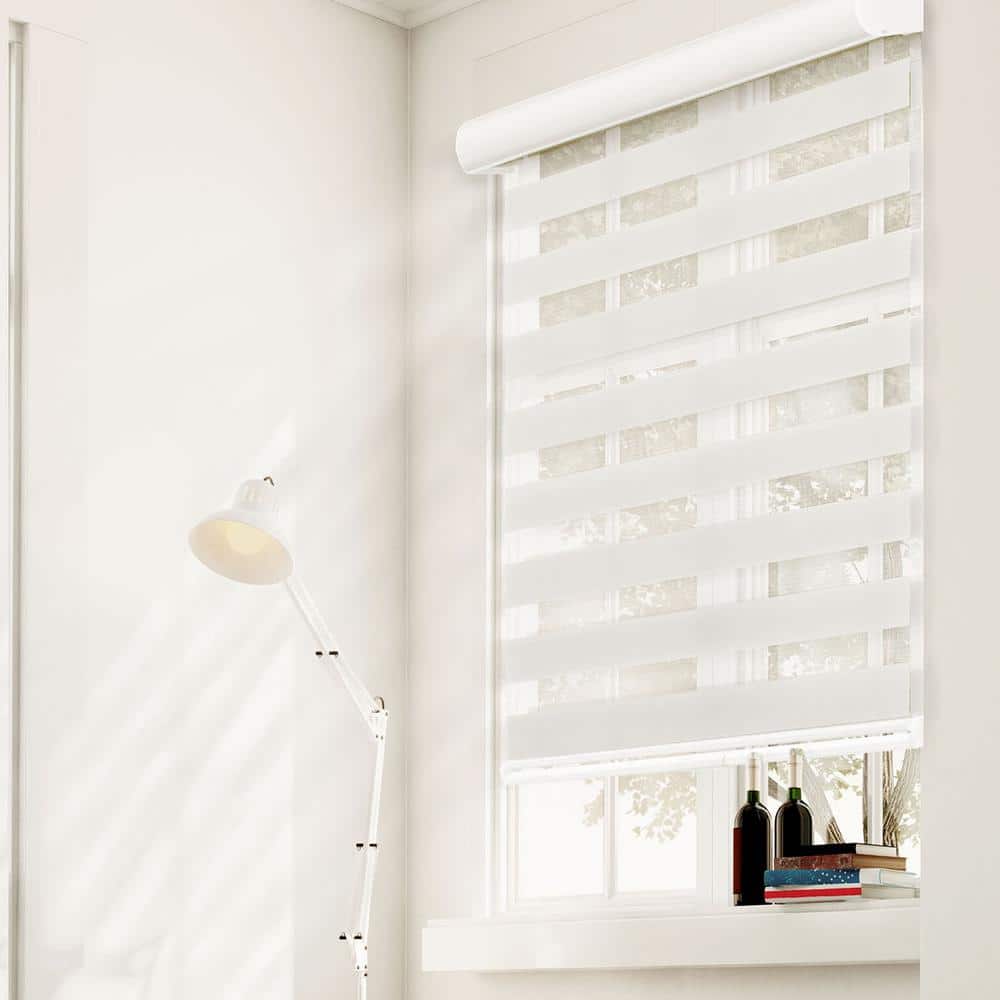 Dual Layer Shades, 72” W White Cordless HTTMT- Zebra Roller Blinds 20“ x H