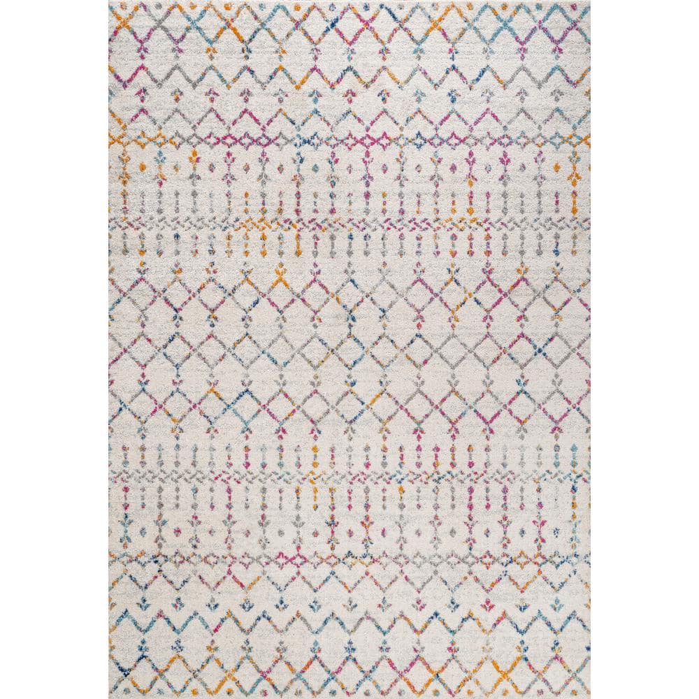 Ivory and Multicolor Synthetic Rectangular Trellis Area Rug, 3 ft. x 5 ft.