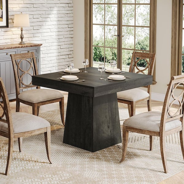 Halseey 31.5 in Farmhouse Gray Square Wood Pedestal Dining Table, Small Dinner Kitchen Table for 4