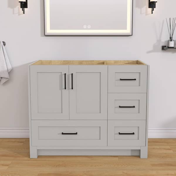 Getpro 42 in. W x 21.5 in. D x 33.5 in. H Grey Bath Vanity Cabinet without Top Left Basin Solid Wood Freestanding Bathroom