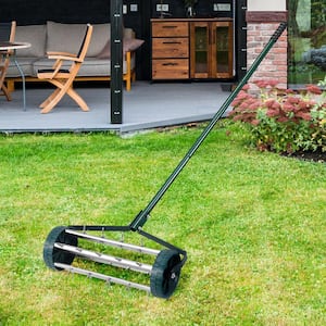 18 in. Rolling Lawn Roller Aerator with Anti-Slip Handle and Tine Spikes
