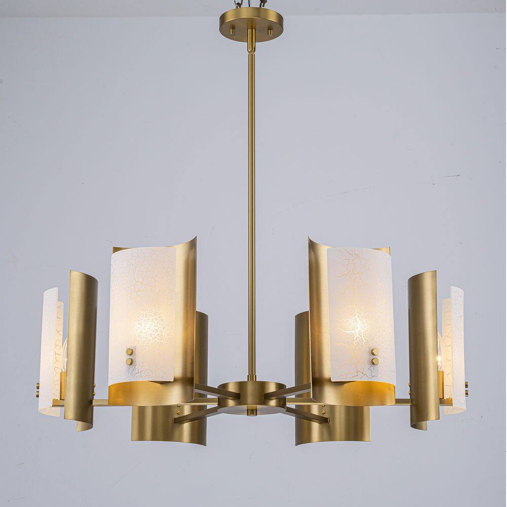 30 in. 6-Light Modern Luxury Brushed Gold Chandelier with Iron & White Crackle Glass Shades price history on PriceWatchPro